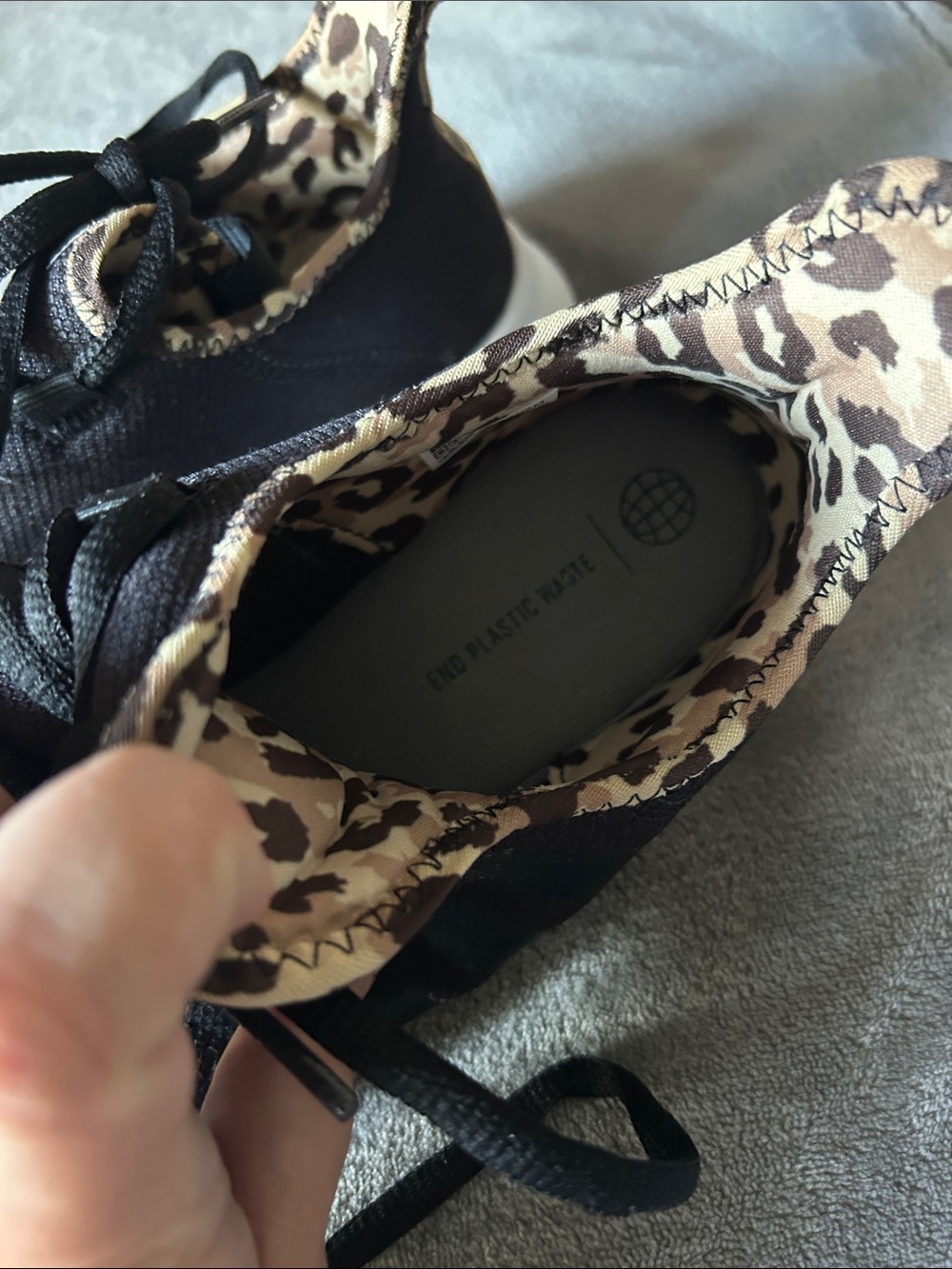 adidas Black Sneakers with Leopard Print Collar - Picture 2 of 6